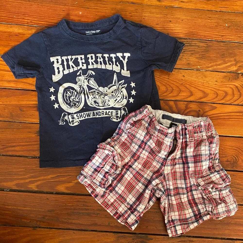 Gap Outfit Blue T-Shirt Red Plaid Shorts Size 2